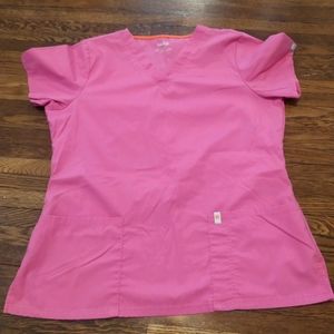 EUC Code Happy solid pink scrub top